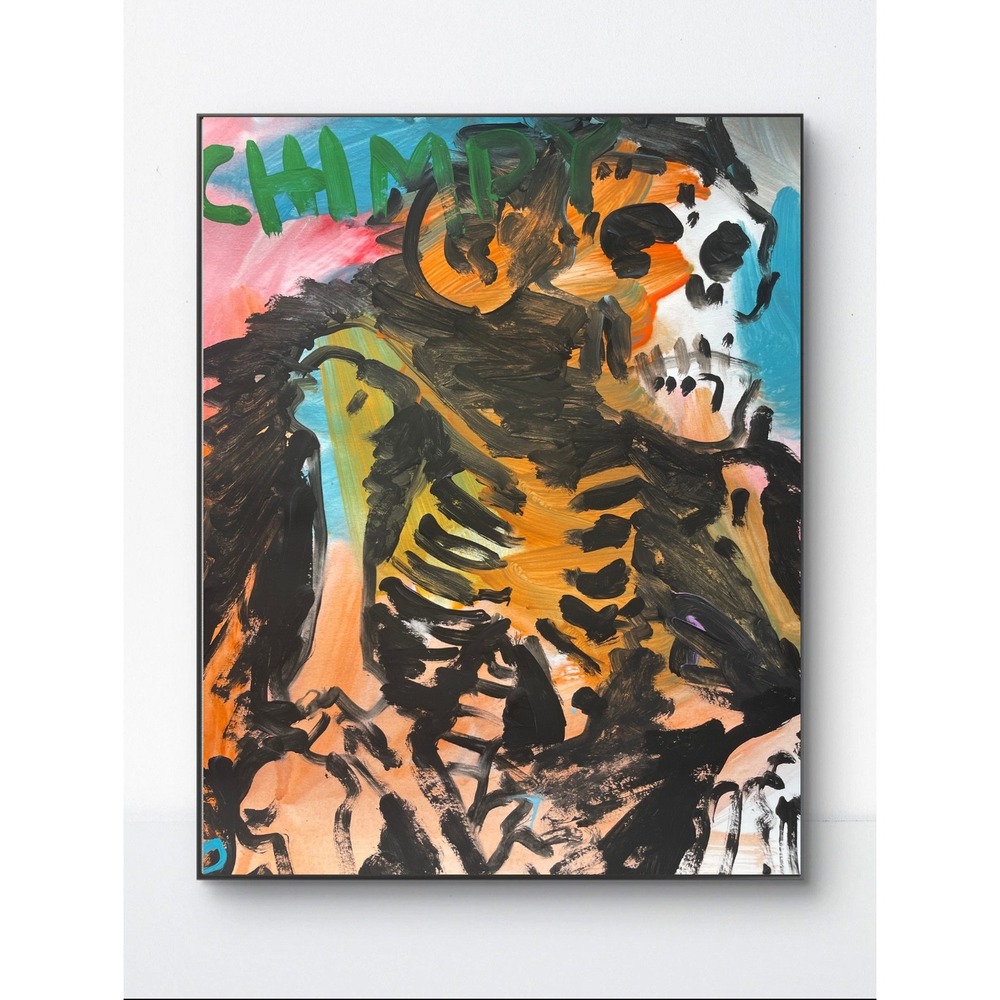 OMAN Original Art 11x14 Painting Skeleton Neo Expressionism Street Art Chimpy